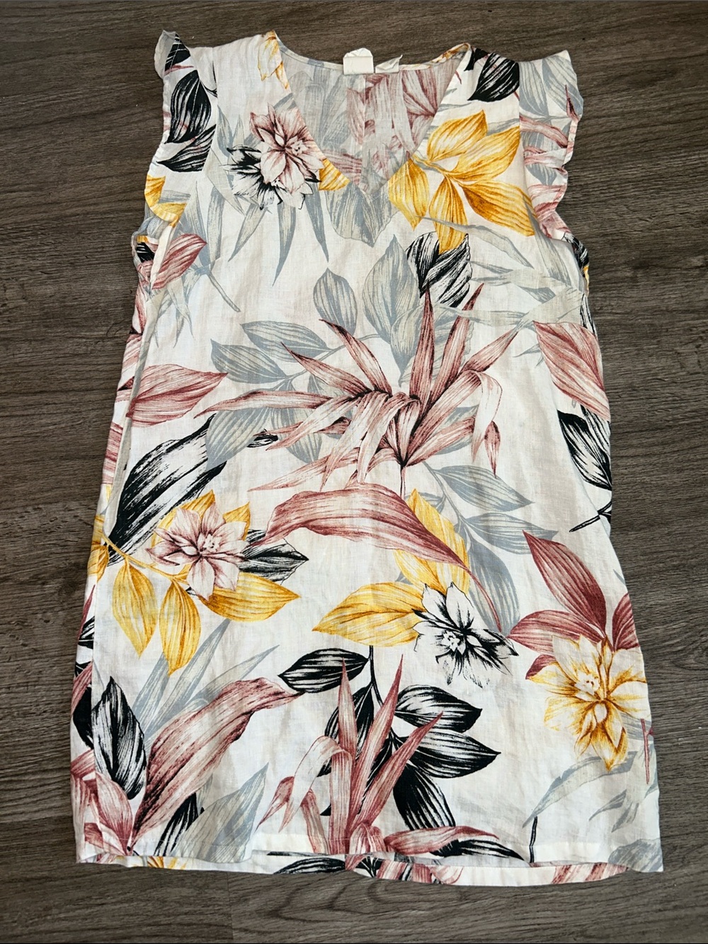 C&C California 100% Linen Floral Shift Dress Women’s Medium Pink Yellow Tropical - Picture 2 of 8
